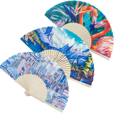 Customized 23 cm Wooden Hand Fan with Spanish Printed Model Pattern Colourful Painted Wedding Favors Bulk Abanico De Mano