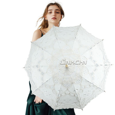 Elegant Wedding Lace Parasol with Wooden Handle Promotional Party Supplies for Brides
