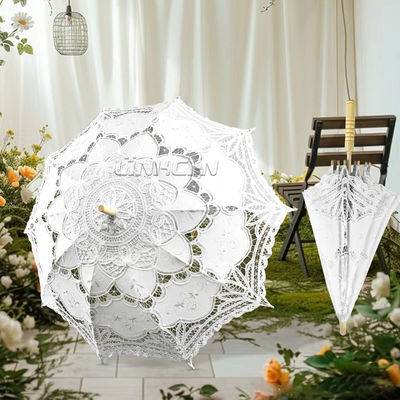 Elegant Wedding Lace Parasol with Wooden Handle Promotional Party Supplies for Brides