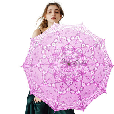 Elegant Wooden handle Wedding Umbrella Lace folding wooden parasol for party supplies