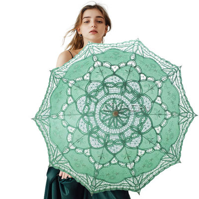 Elegant Wooden handle Wedding Umbrella Lace folding wooden parasol for party supplies