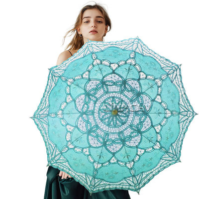 Elegant Wooden handle Wedding Umbrella Lace folding wooden parasol for party supplies
