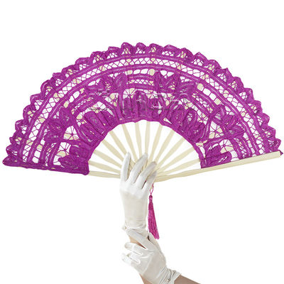New Fashion Bamboo Hand Fan Wedding Gift Lace Printed Chinese Lace Folding Fan