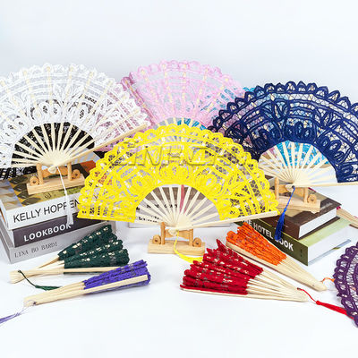 High Quality Bamboo Fan Lace Fabric European Style Folding Hand Fan