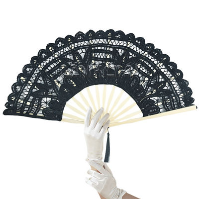 High Quality Bamboo Fan Lace Fabric European Style Folding Hand Fan