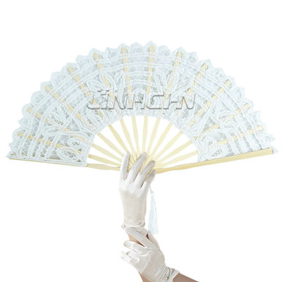 High Quality Bamboo Fan Lace Fabric European Style Folding Hand Fan