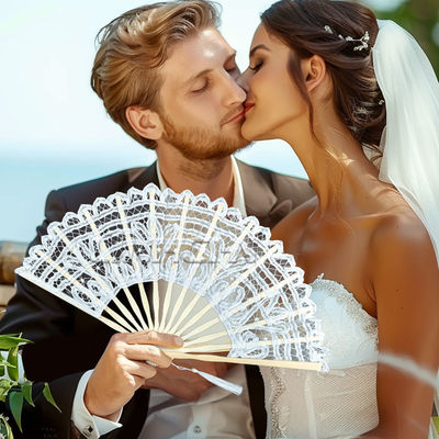 New Arrival 27cm Lace Bamboo Folding Hand Fan Wedding Gift Fan with Tassel
