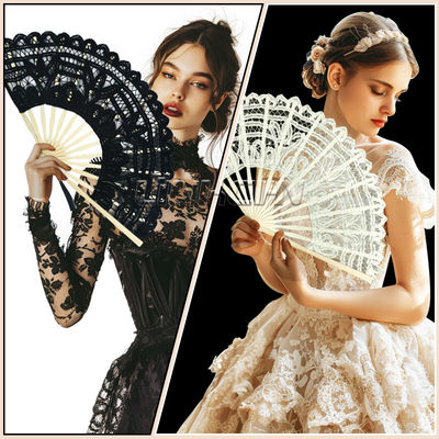 New Arrival 27cm Lace Bamboo Folding Hand Fan Wedding Gift Fan with Tassel