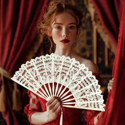 New Arrival 27cm Luxury Bamboo Folding Lace Fans for Bride Decoration