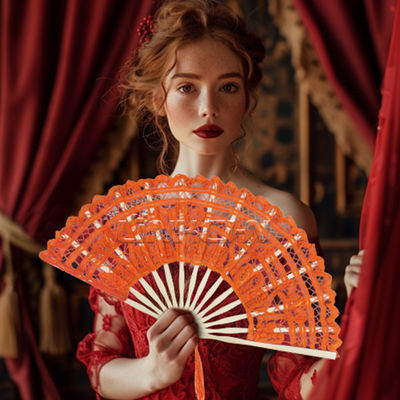 New Arrival 27cm Luxury Bamboo Folding Lace Fans for Bride Decoration