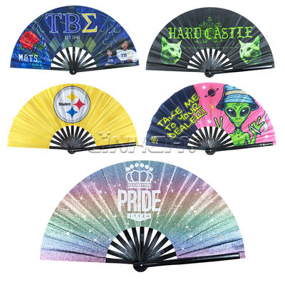 Wedding Custom 27/33cm Large Hand Fan Bamboo Wood Folding UV Fan for Holiday Event Party Handheld Festival Fans
