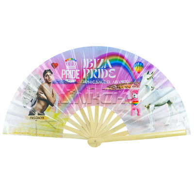 Wedding Custom 27/33cm Large Hand Fan Bamboo Wood Folding UV Fan for Holiday Event Party Handheld Festival Fans