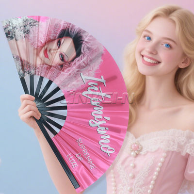 Wedding Custom 27/33cm Large Hand Fan Bamboo Wood Folding UV Fan for Holiday Event Party Handheld Festival Fans