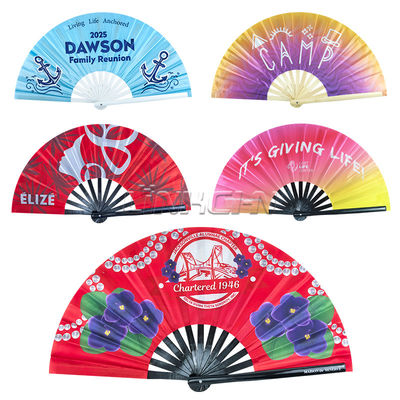 2025 Wholesale Big Clack Large Rave Personalized Custom Printed Logo Bamboo Hand Fan