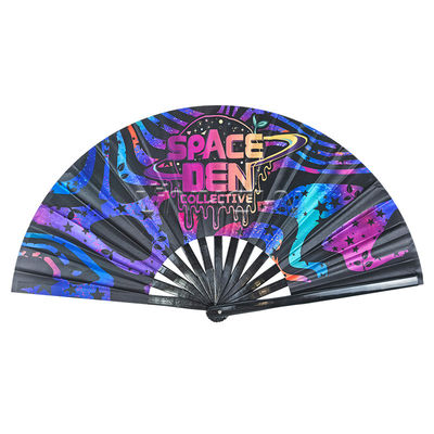 Custom Printed Large 33 cm Portable Painted Design Rave Bamboo Folding Hand Fan for Music Performance Festivals and Parties