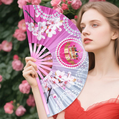 New Arrivals Custom Logo Printed Large Folding Bamboo Hand Fan Portable Clacking Hand Fans for Festival Dance Gift