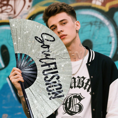 New Arrivals Custom Logo Printed Large Folding Bamboo Hand Fan Portable Clacking Hand Fans for Festival Dance Gift