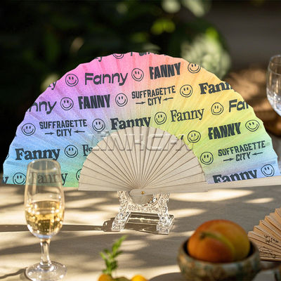 Custom Printed Bamboo Wooden Folding Hand Fan Personalised Logo Accessory for Women/Man's Easter Festival Parties & Raves
