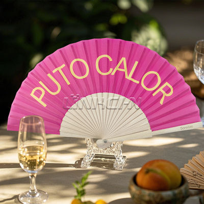 Custom Printed Bamboo Wooden Folding Hand Fan Personalised Logo Accessory for Women/Man's Easter Festival Parties & Raves