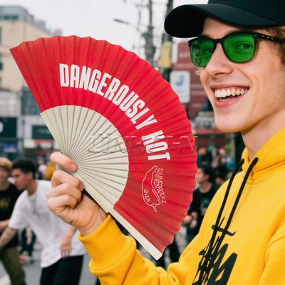 Wholesale 23cm Wooden Hand Folding Fan Custom Logo for Wedding Fan Rave Party Folk Art Hand Held Fans