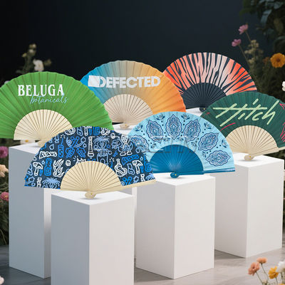Wholesale 23cm Wooden Hand Folding Fan Custom Logo for Wedding Fan Rave Party Folk Art Hand Held Fans