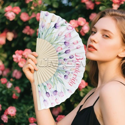 23cm Wooden Bamboo Hand Folding Fan for Wedding Fan Rave Party Folk Art Festival Hand Held Fans