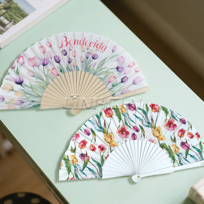 High Quality Custom Wood Bamboo Spanish Hand Fan Printing LOGO for Promotional Gift Wedding Party Art Dance Folding Fans