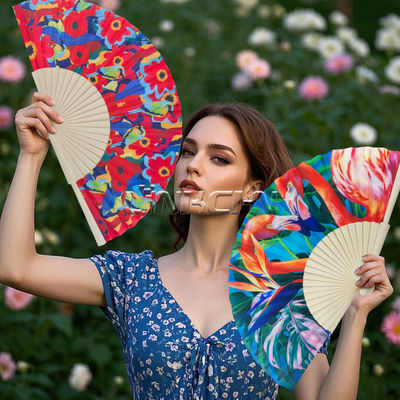 Wholesale Custom Handmade Folding Fans Original Wooden with Spanish Flowers for Promotion and Party