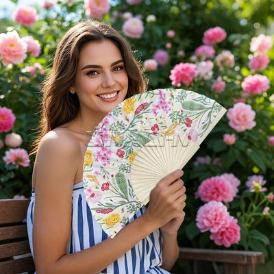 23cm Bamboo Frame Handheld Wooden Fabric Fan Painting Wedding Favors Bulk Wholesale Custom Logo Printed Promotional Souvenir