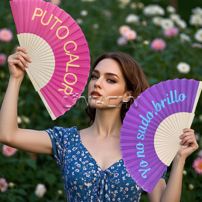 23cm Bamboo Frame Handheld Wooden Fabric Fan Painting Wedding Favors Bulk Wholesale Custom Logo Printed Promotional Souvenir