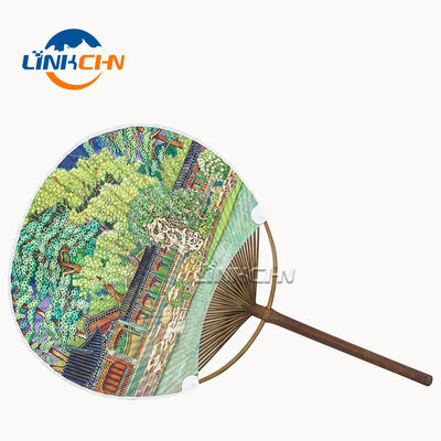 Handmade Paper Paddle Bamboo Circular Fan As Gifts