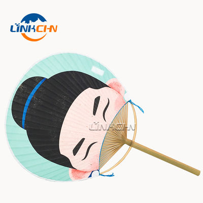 Handmade Paper Paddle Bamboo Circular Fan As Gifts