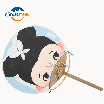Handmade Paper Paddle Bamboo Circular Fan As Gifts