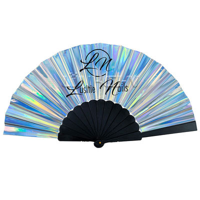 Black Plastic Folding Fabric Hand Held Fans Plastic Ribs Custom Printed Folding Hand Fan