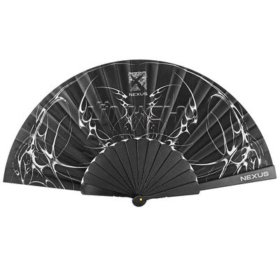 Black Plastic Folding Fabric Hand Held Fans Plastic Ribs Custom Printed Folding Hand Fan