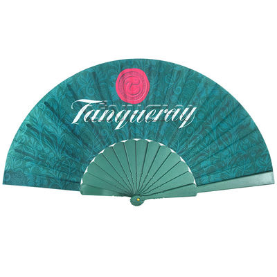 Black Plastic Folding Fabric Hand Held Fans Plastic Ribs Custom Printed Folding Hand Fan